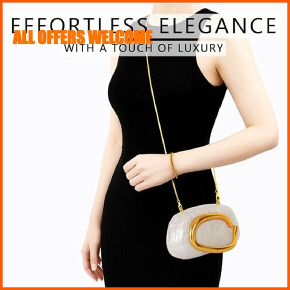 Acrylic Marble Evening Clutch with Metal Handle for Women